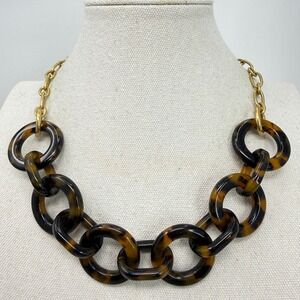J. Crew Tortoise Shell Chunky Chain Necklace Gold Tone Classic